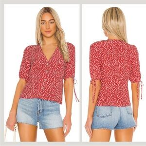 Rails Amelia Red Carmine Daisy Ditsy Floral Button Front V Neck Blouse Medium